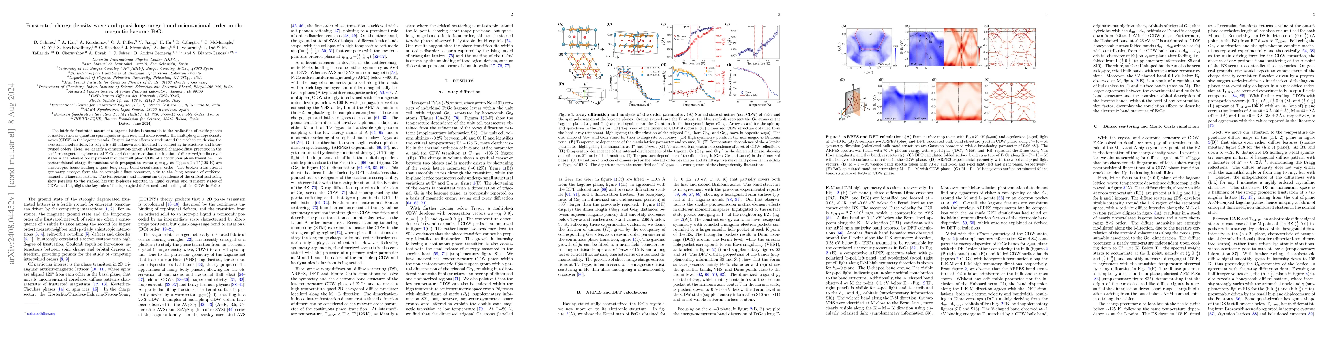 Thumbnail for Frustrated charge density wave and quasi-long-range bond-orientational
  order in the magnetic kagome FeGe