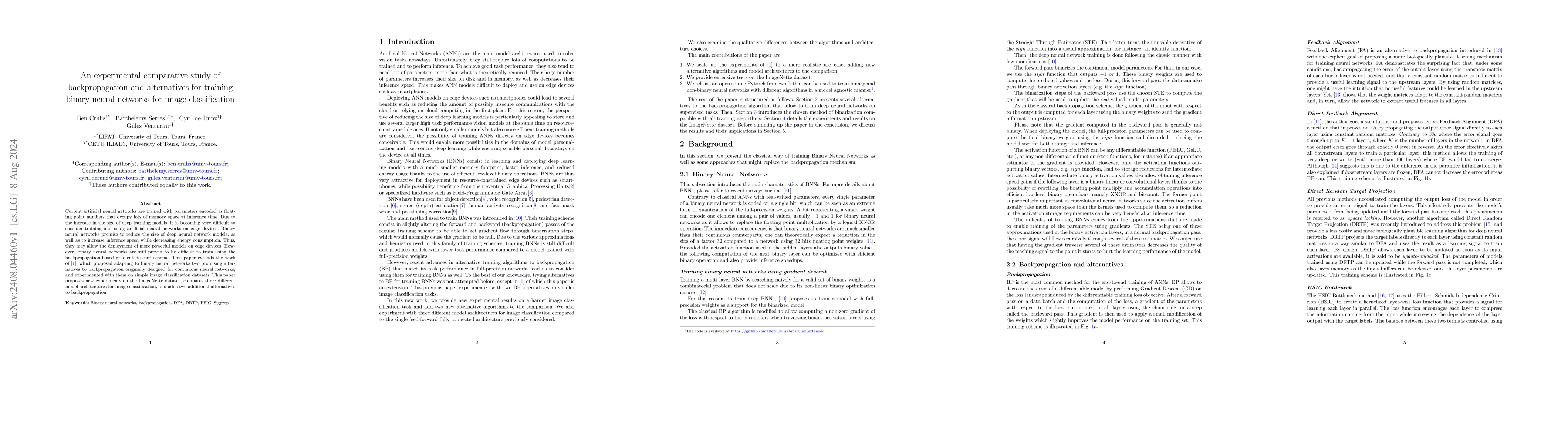 Thumbnail for An experimental comparative study of backpropagation and alternatives
  for training binary neural networks for image classification