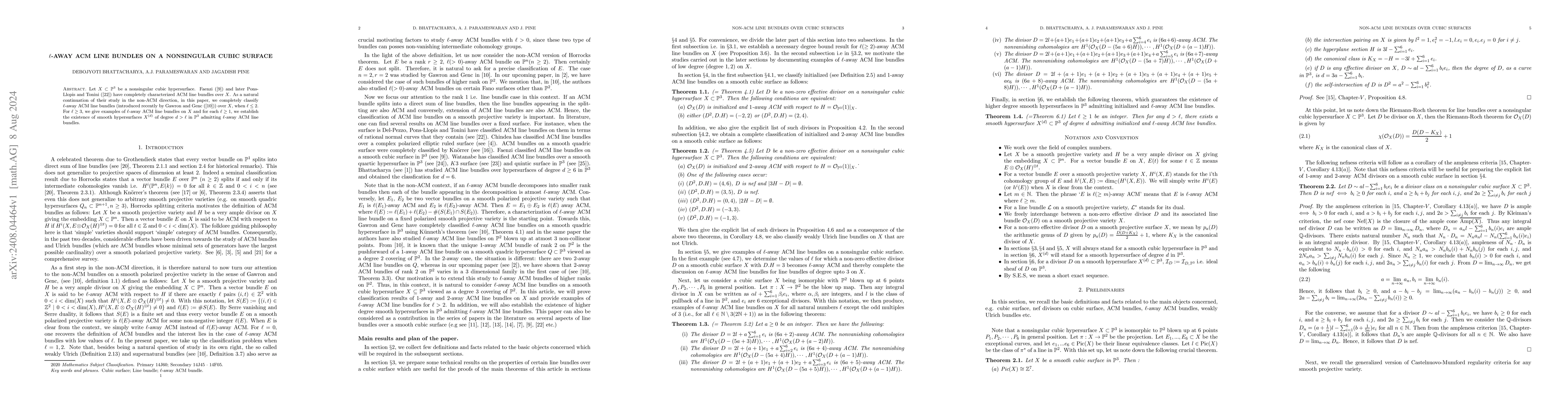 Thumbnail for $\ell$-away ACM line bundles on a nonsingular cubic surface