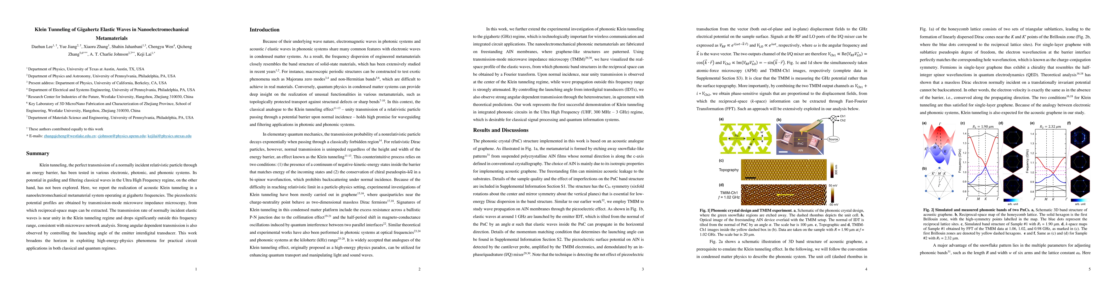 Thumbnail for Klein Tunneling of Gigahertz Elastic Waves in Nanoelectromechanical
  Metamaterials