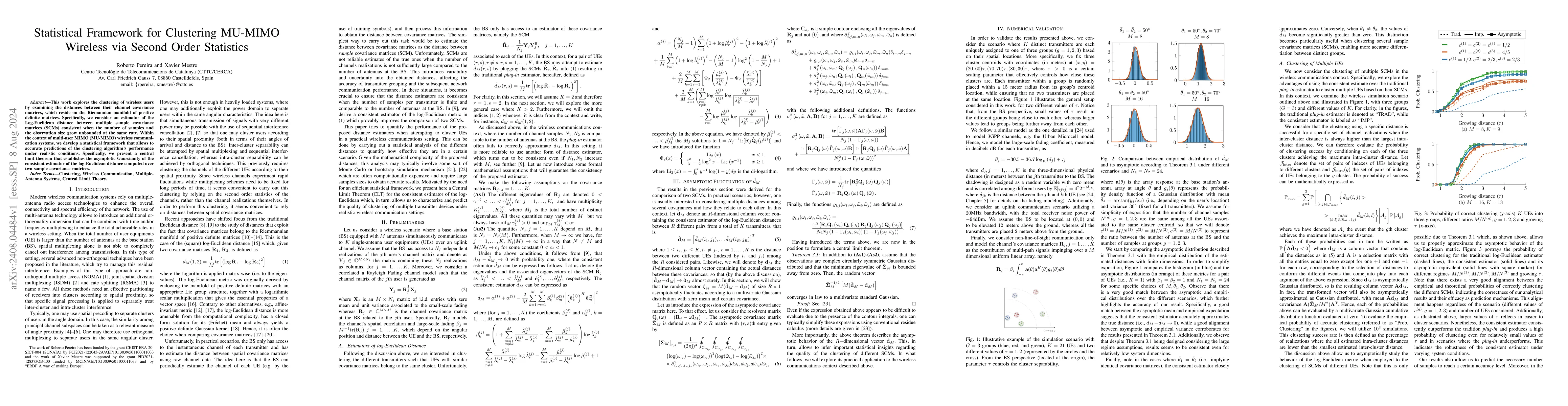 Thumbnail for Statistical Framework for Clustering MU-MIMO Wireless via Second Order
  Statistics