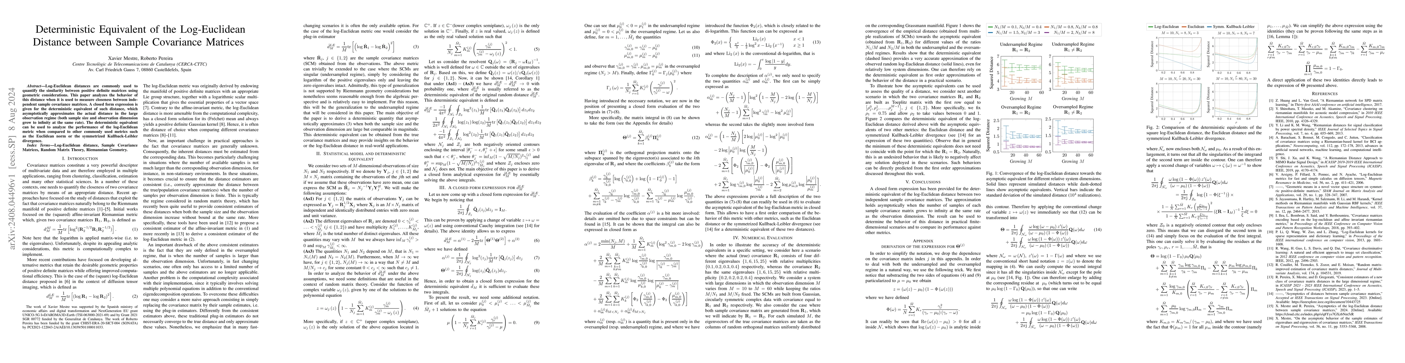 Thumbnail for Deterministic Equivalent of the Log-Euclidean Distance between Sample
  Covariance Matrices