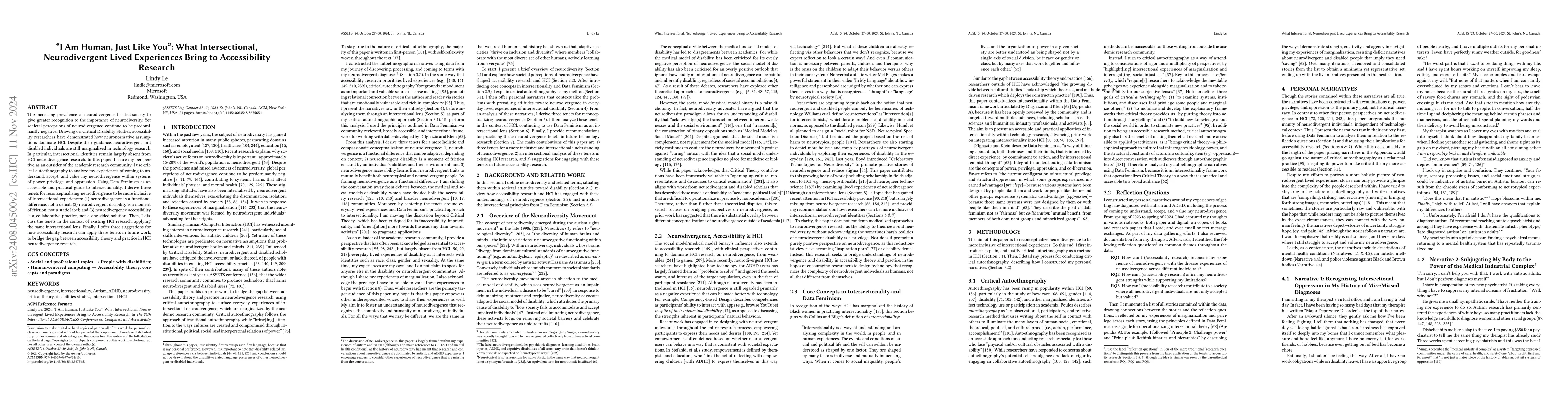 Thumbnail for "I Am Human, Just Like You": What Intersectional, Neurodivergent Lived
  Experiences Bring to Accessibility Research