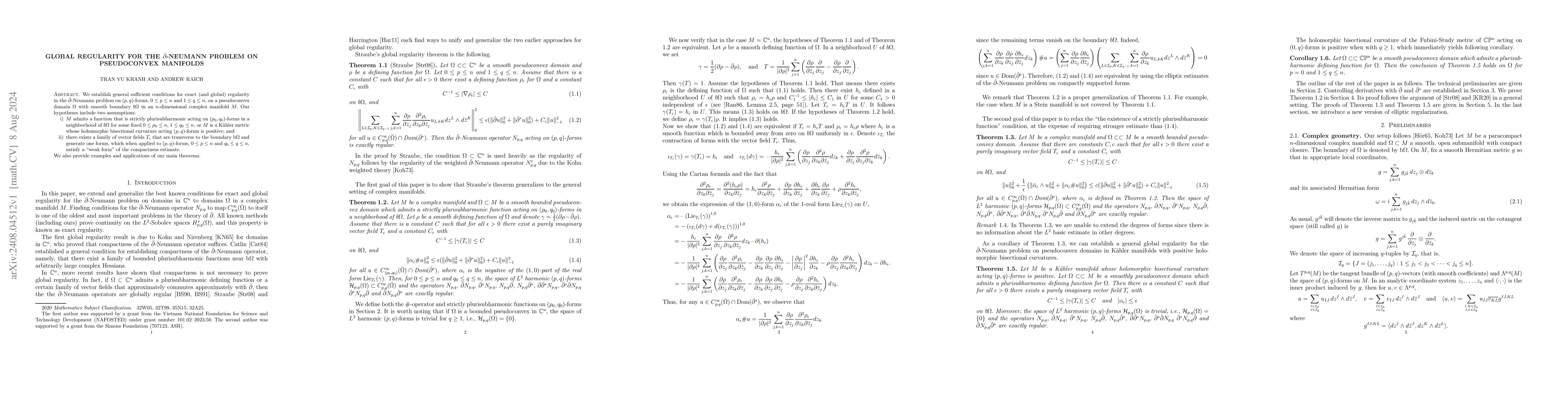 Thumbnail for Global regularity for the $\bar\partial$-Neumann problem on pseudoconvex
  manifolds