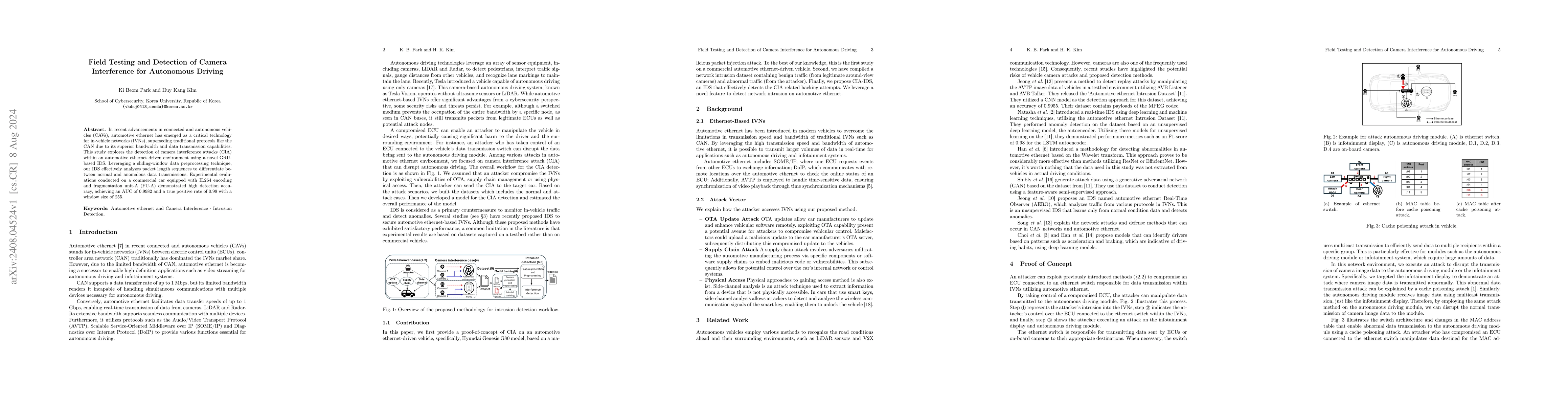 Thumbnail for Field Testing and Detection of Camera Interference for Autonomous
  Driving
