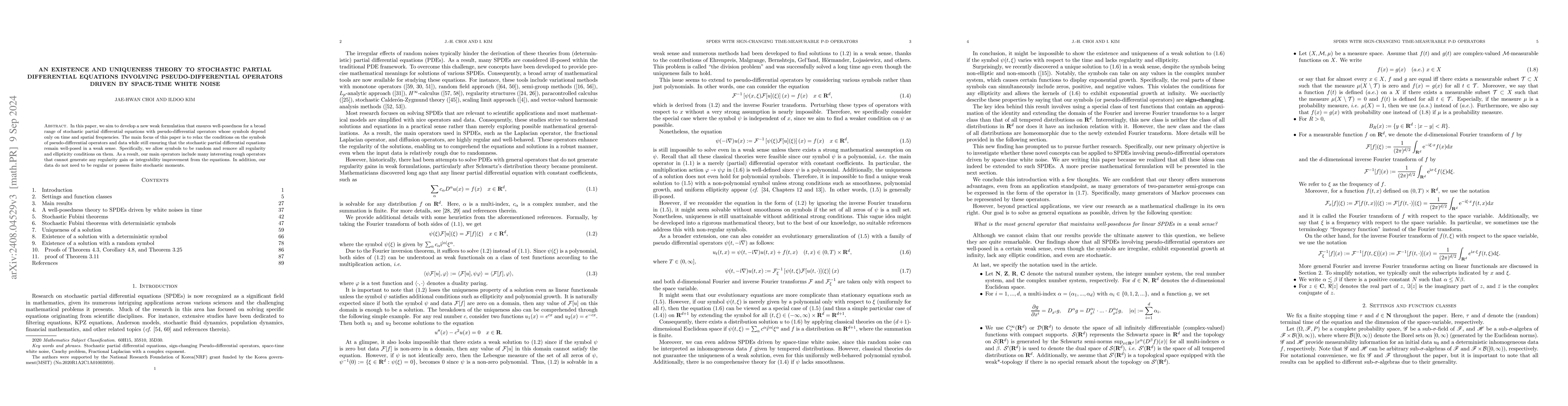 Thumbnail for An existence and uniqueness theory to stochastic partial differential
  equations involving pseudo-differential operators driven by space-time white
  noise