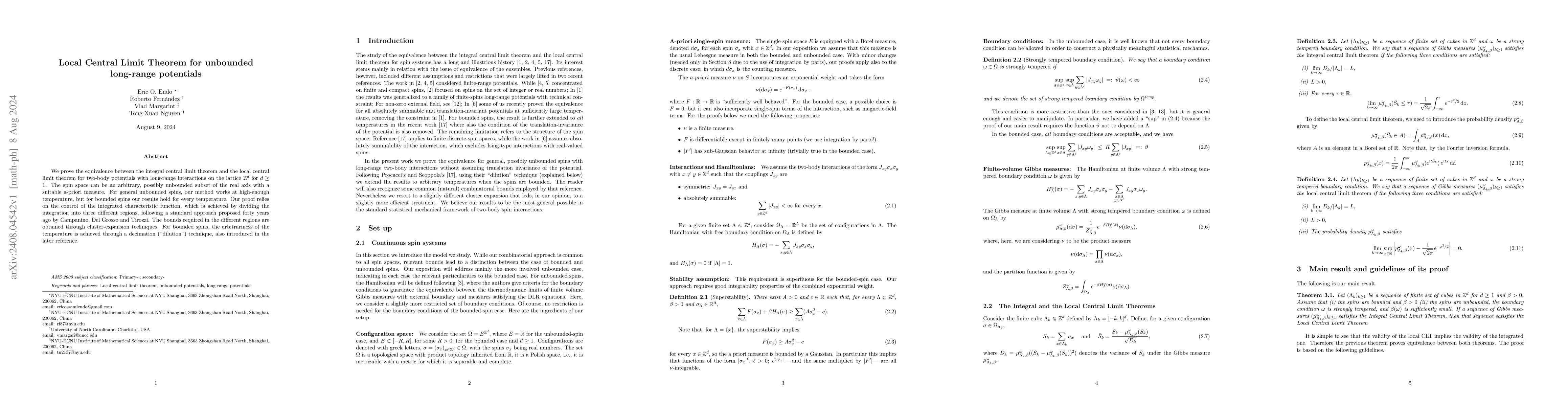 Thumbnail for Local Central Limit Theorem for unbounded long-range potentials