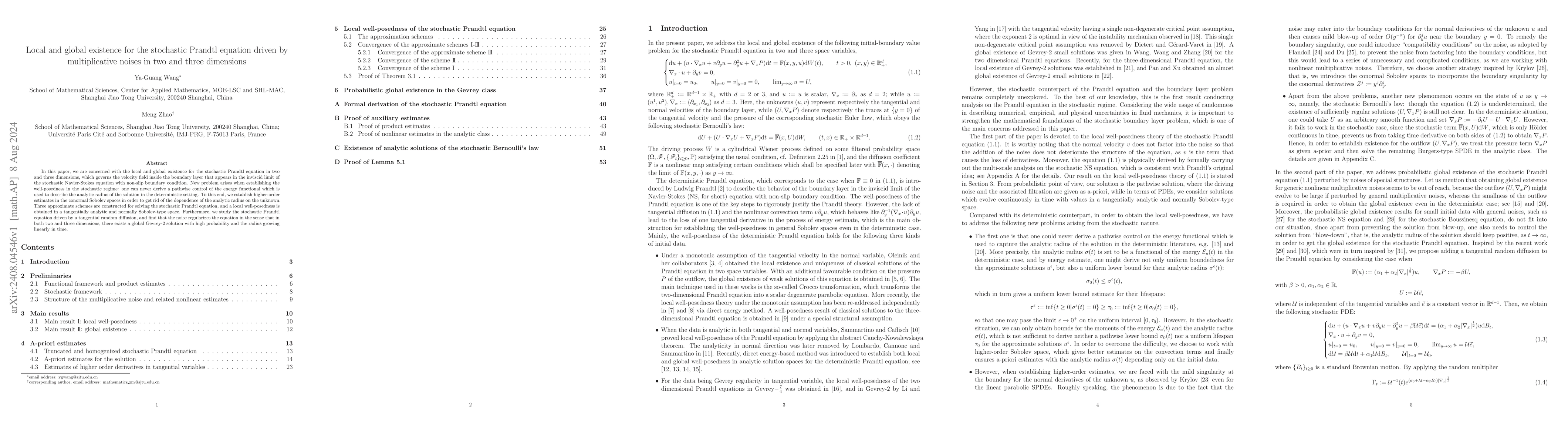 Thumbnail for Local and global existence for the stochastic Prandtl equation driven by
  multiplicative noises in two and three dimensions