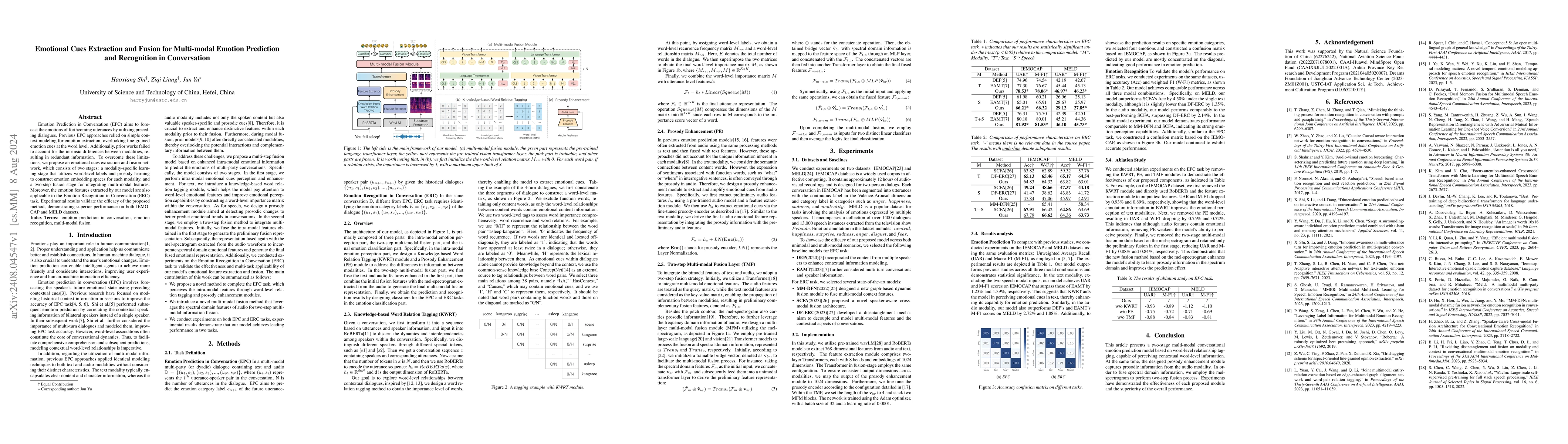 Thumbnail for Emotional Cues Extraction and Fusion for Multi-modal Emotion Prediction
  and Recognition in Conversation
