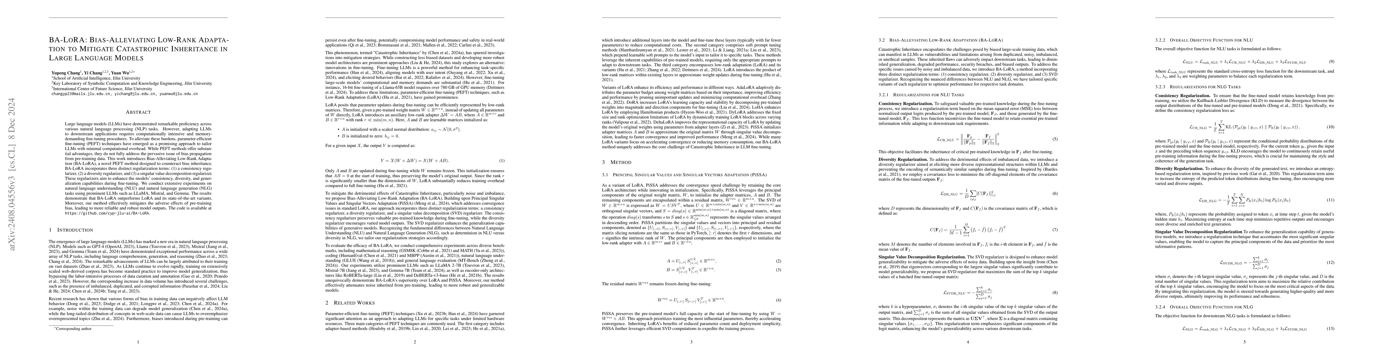 Thumbnail for Bias-Aware Low-Rank Adaptation: Mitigating Catastrophic Inheritance of
  Large Language Models