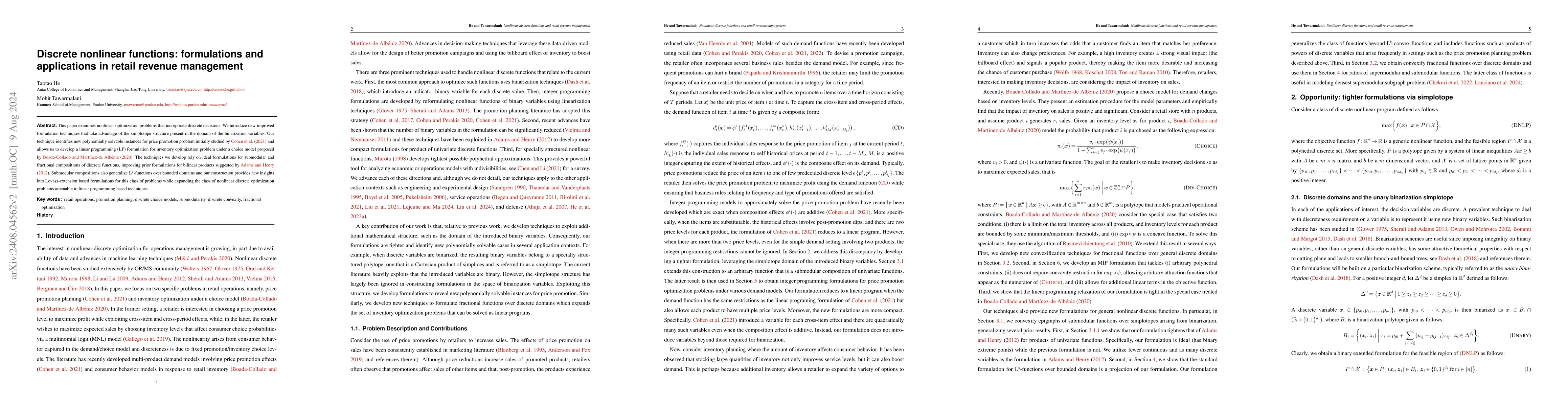 Thumbnail for Discrete nonlinear functions: formulations and applications in retail
  revenue management