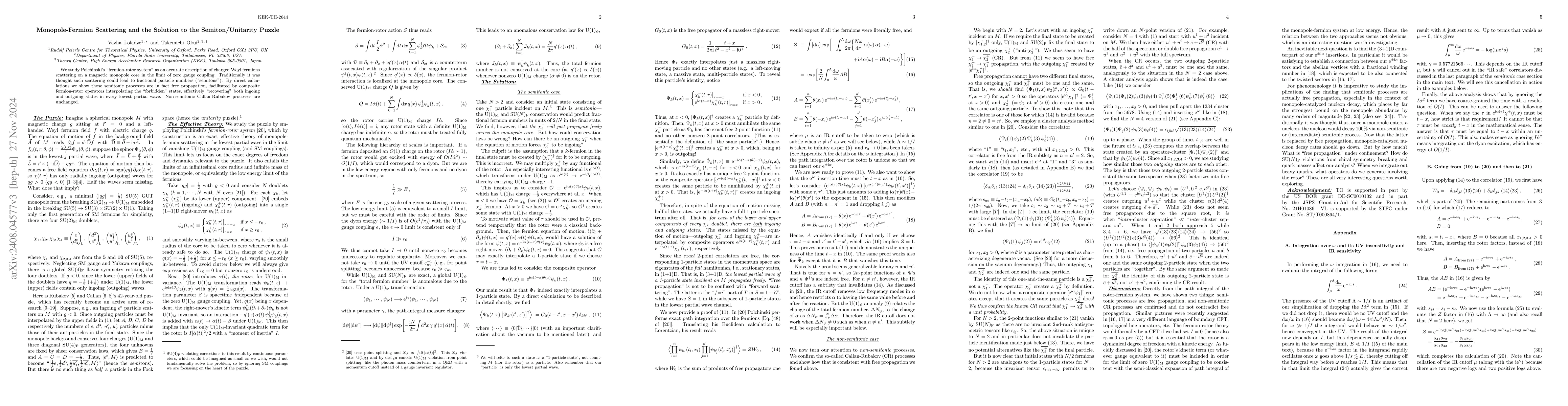 Thumbnail for Monopole-Fermion Scattering and the Solution to the Semiton/Unitarity
  Puzzle