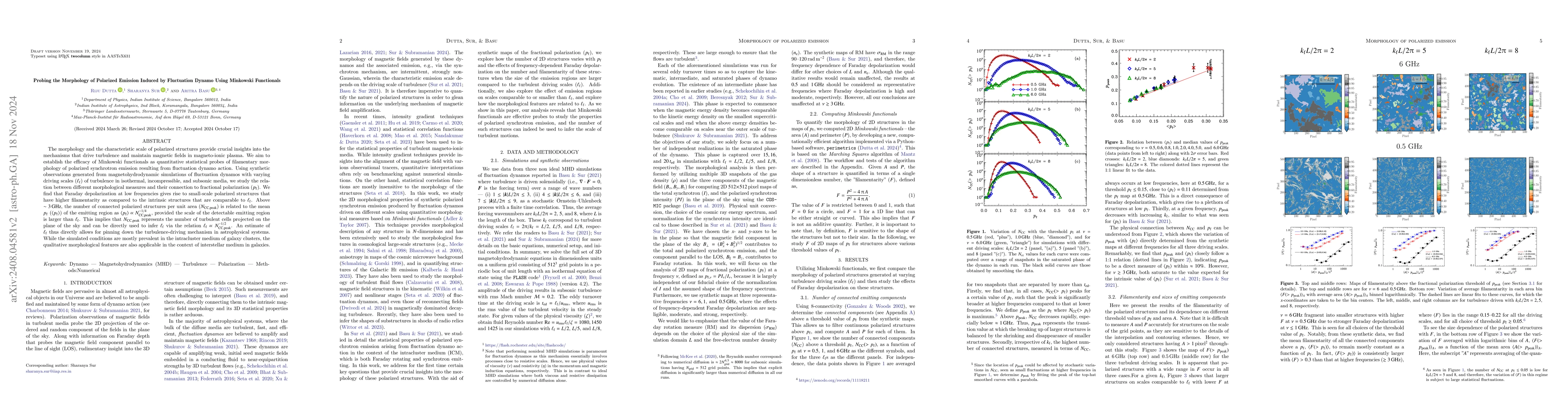 Thumbnail for Probing the Morphology of Polarized Emission Induced by Fluctuation
  Dynamo using Minkowski Functionals