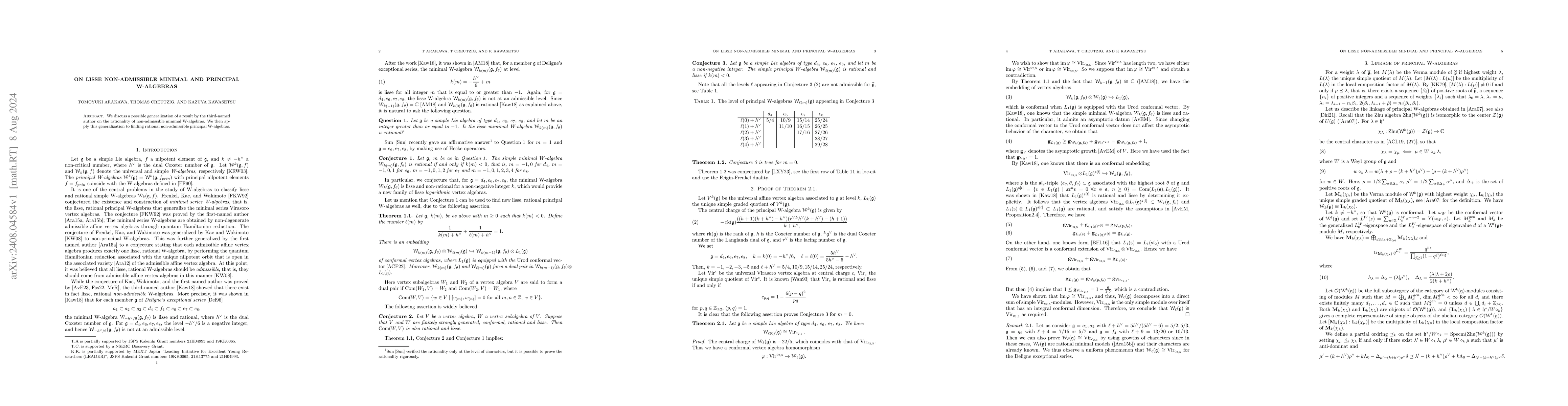 Thumbnail for On lisse non-admissible minimal and principal W-algebras