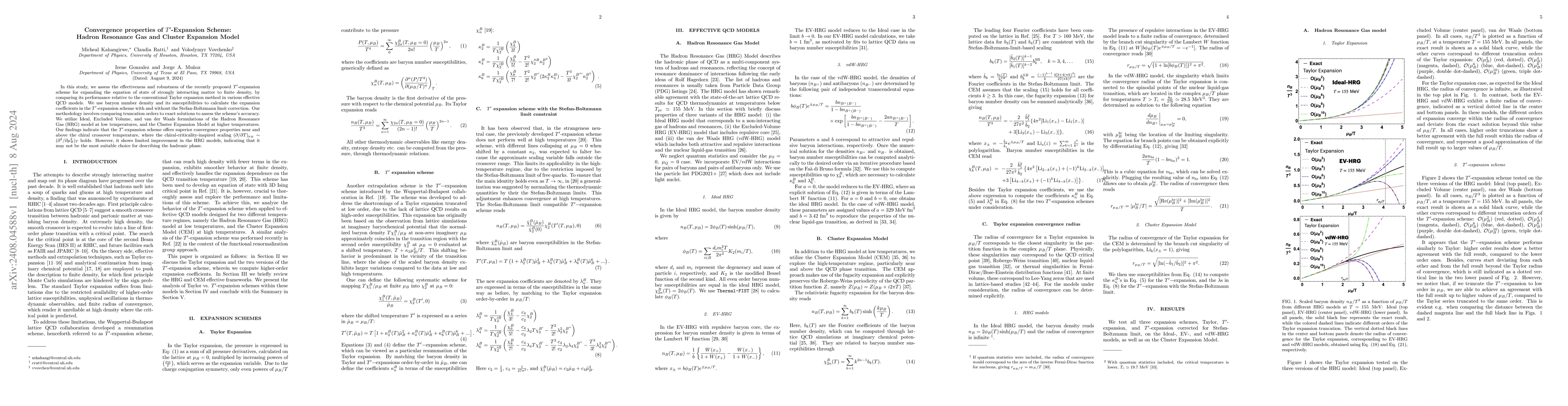 Thumbnail for Convergence properties of $T'$-Expansion Scheme: Hadron Resonance Gas
  and Cluster Expansion Model