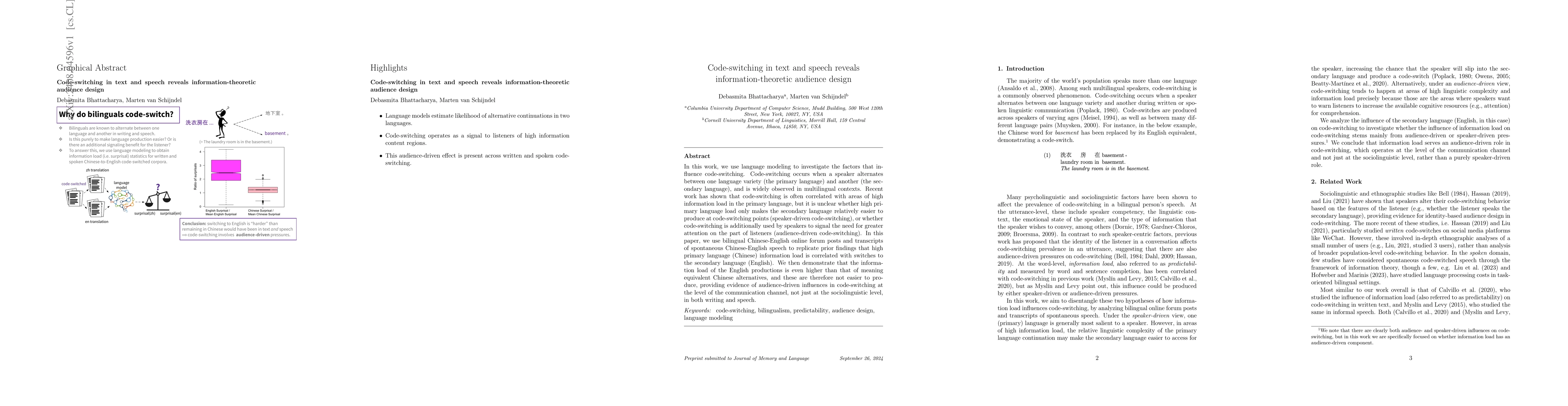Thumbnail for Code-switching in text and speech reveals information-theoretic audience
  design