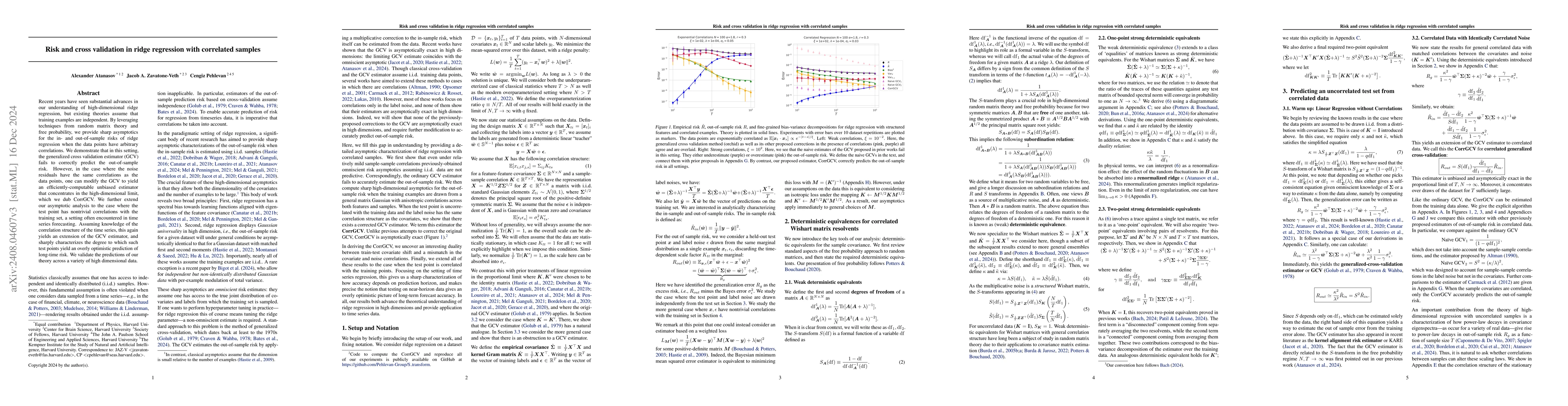 Thumbnail for Risk and cross validation in ridge regression with correlated samples