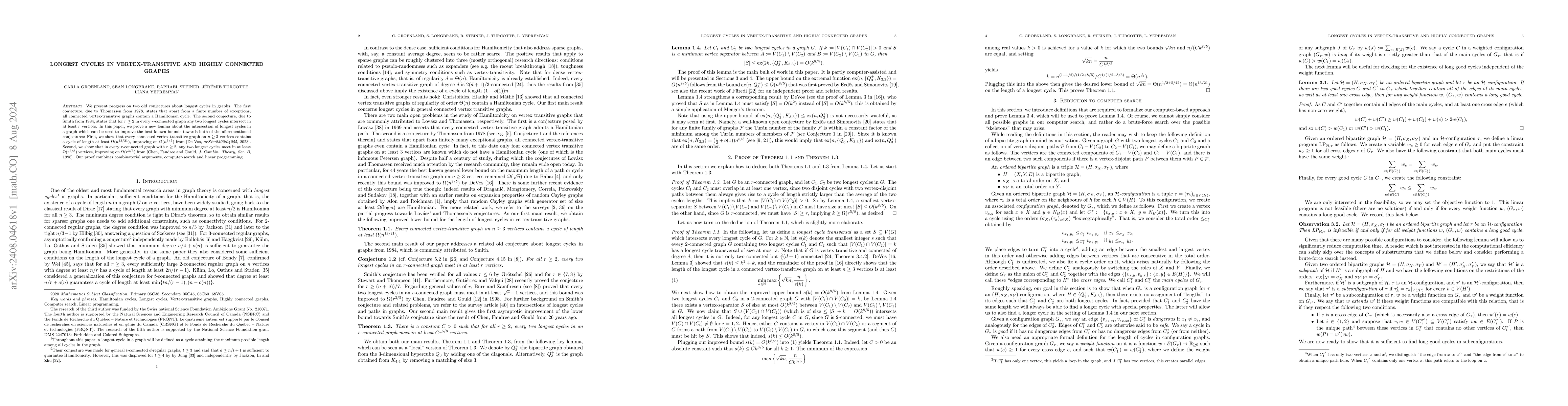Thumbnail for Longest cycles in vertex-transitive and highly connected graphs