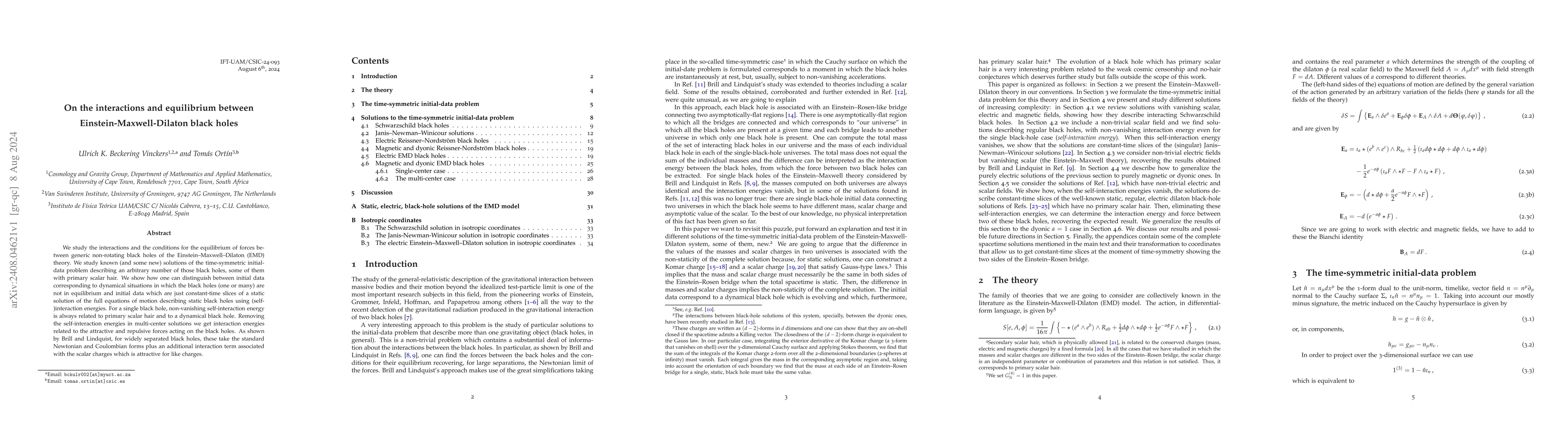 Thumbnail for On the interactions and equilibrium between Einstein-Maxwell-Dilaton
  black holes