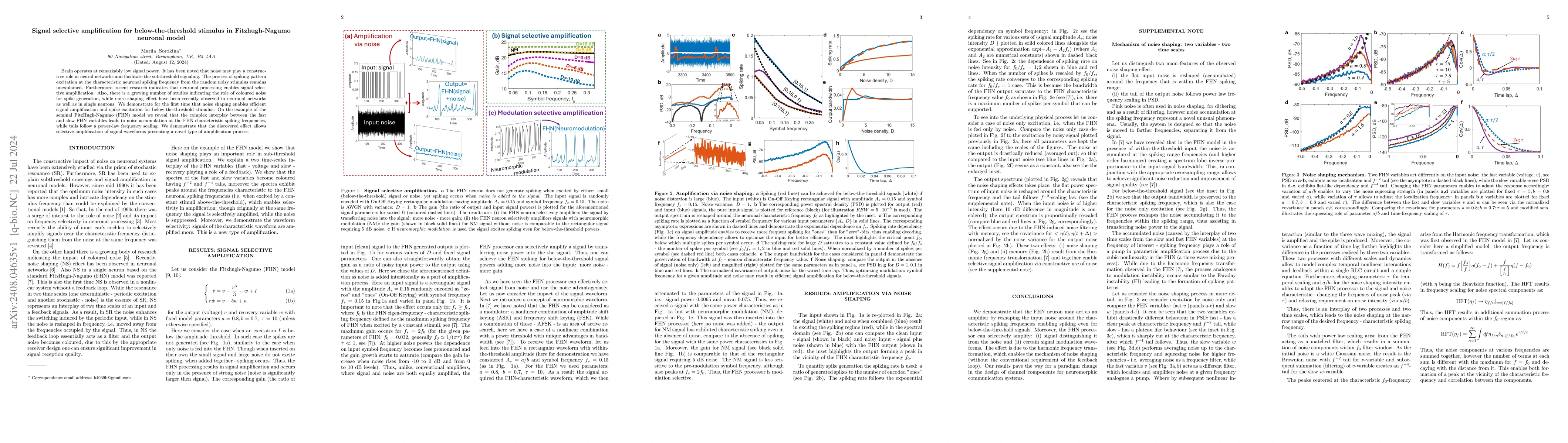 Thumbnail for Signal selective amplification for below-the-threshold stimulus in
  Fitzhugh-Nagumo neuronal model