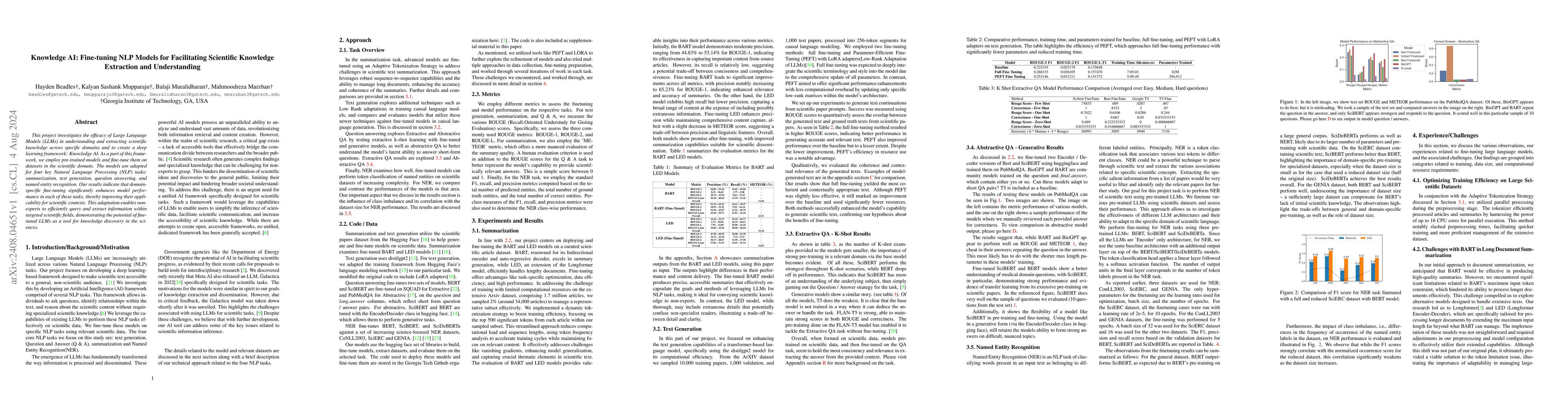 Thumbnail for Knowledge AI: Fine-tuning NLP Models for Facilitating Scientific
  Knowledge Extraction and Understanding