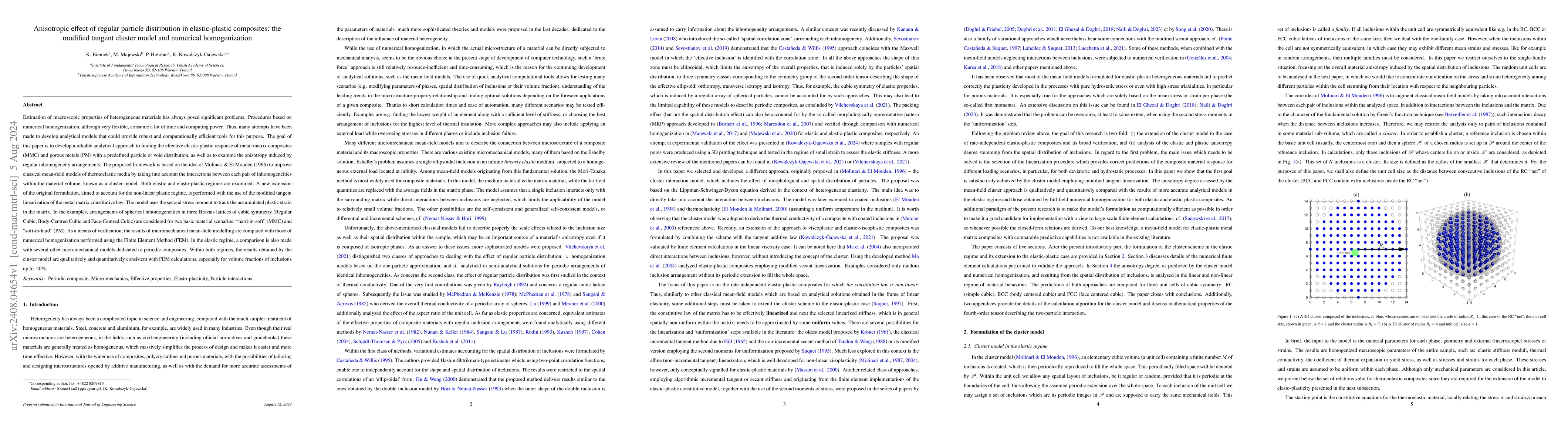 Thumbnail for Anisotropic effect of regular particle distribution in elastic-plastic
  composites: The modified tangent cluster model and numerical homogenization