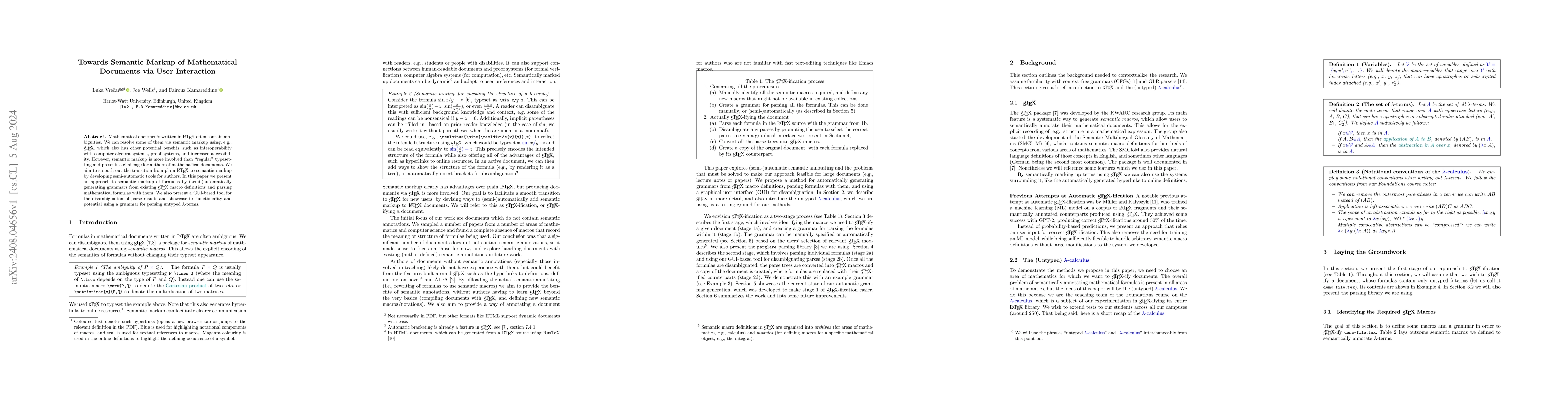 Thumbnail for Towards Semantic Markup of Mathematical Documents via User Interaction