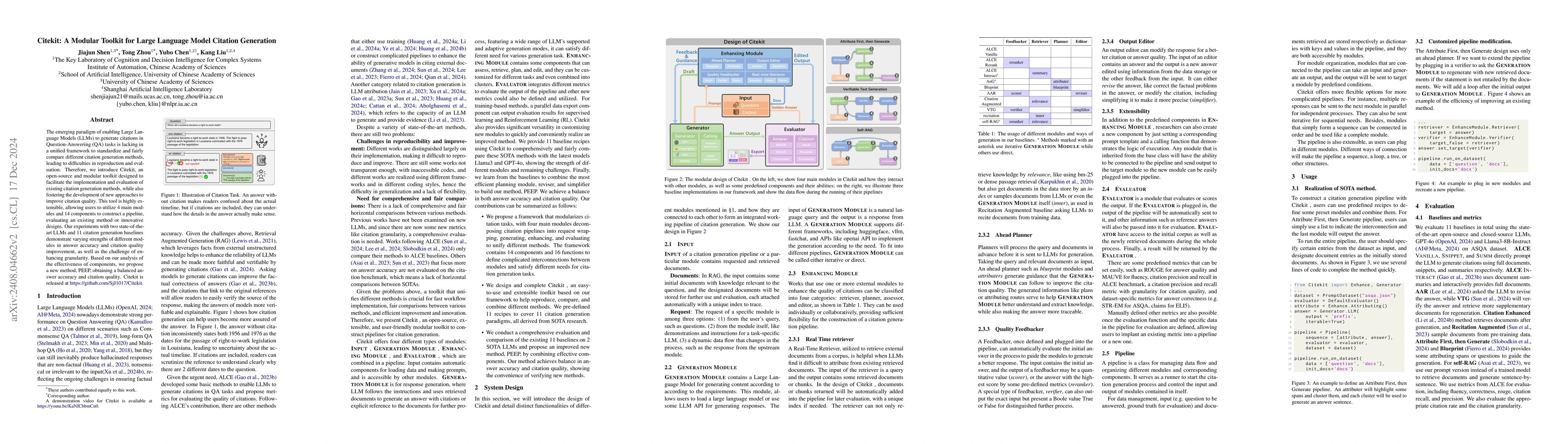 Thumbnail for Citekit: A Modular Toolkit for Large Language Model Citation Generation