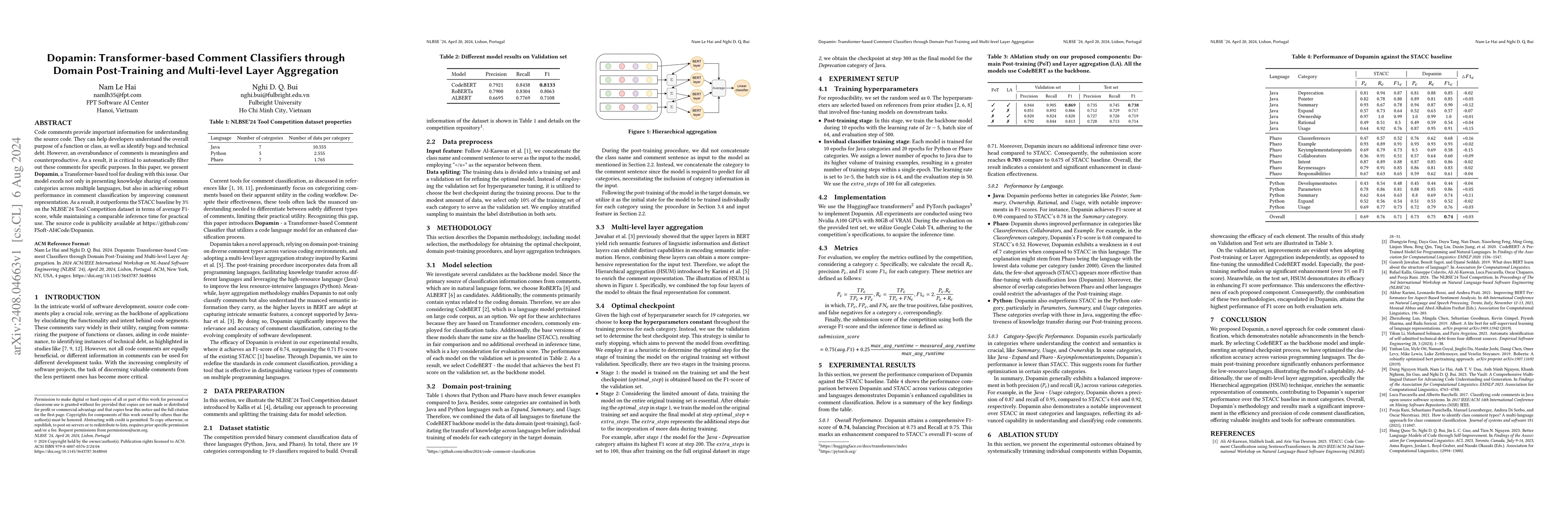 Thumbnail for Dopamin: Transformer-based Comment Classifiers through Domain
  Post-Training and Multi-level Layer Aggregation