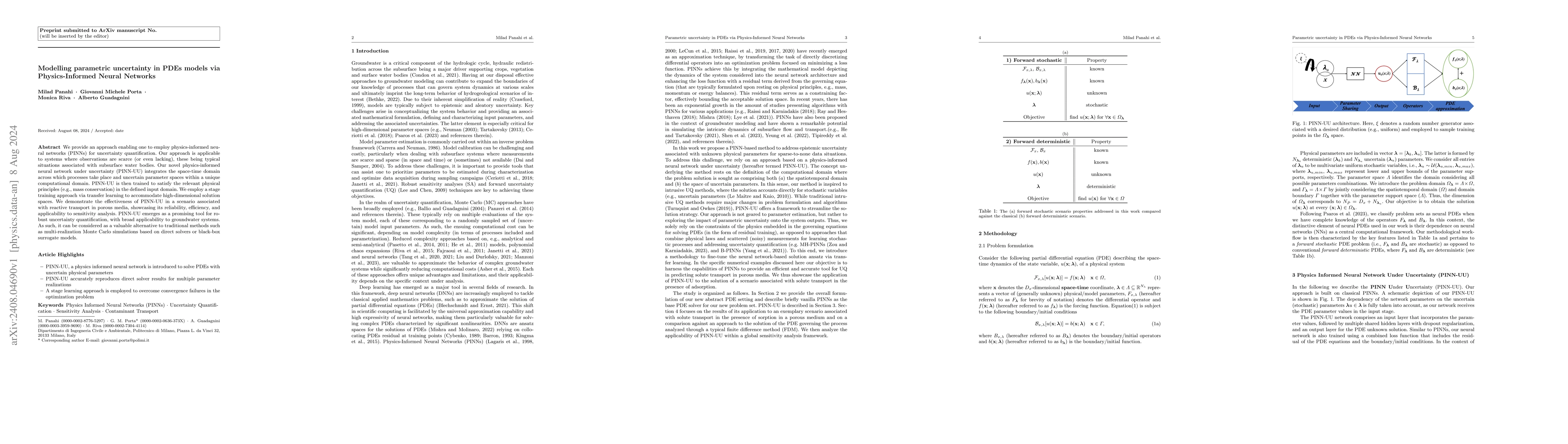 Thumbnail for Modelling parametric uncertainty in PDEs models via Physics-Informed
  Neural Networks