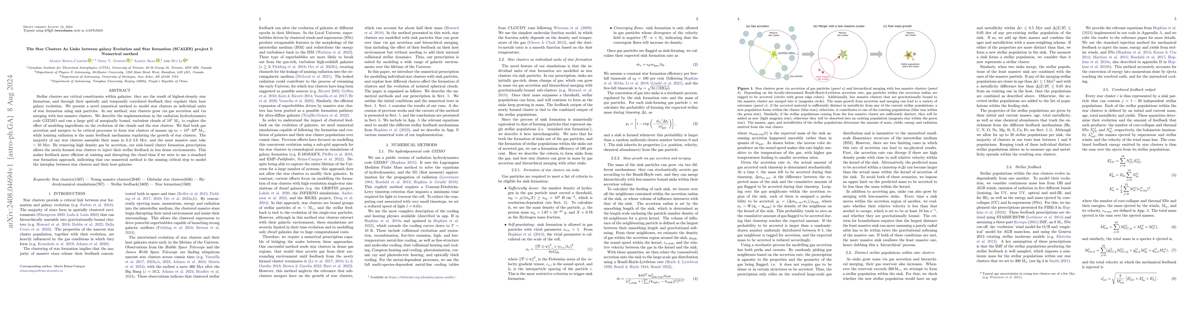Thumbnail for The Star Clusters As Links between galaxy Evolution and Star formation
  (SCALES) project I: Numerical method
