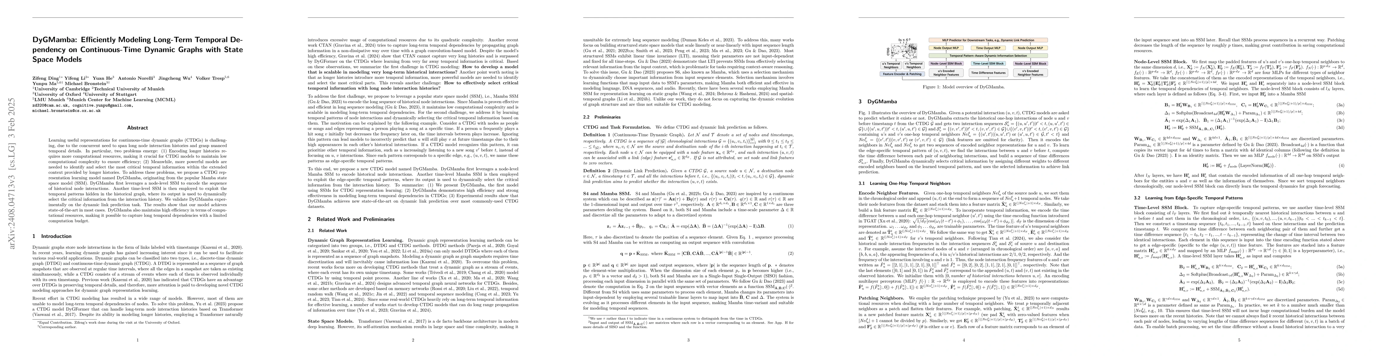 Thumbnail for DyGMamba: Efficiently Modeling Long-Term Temporal Dependency on
  Continuous-Time Dynamic Graphs with State Space Models