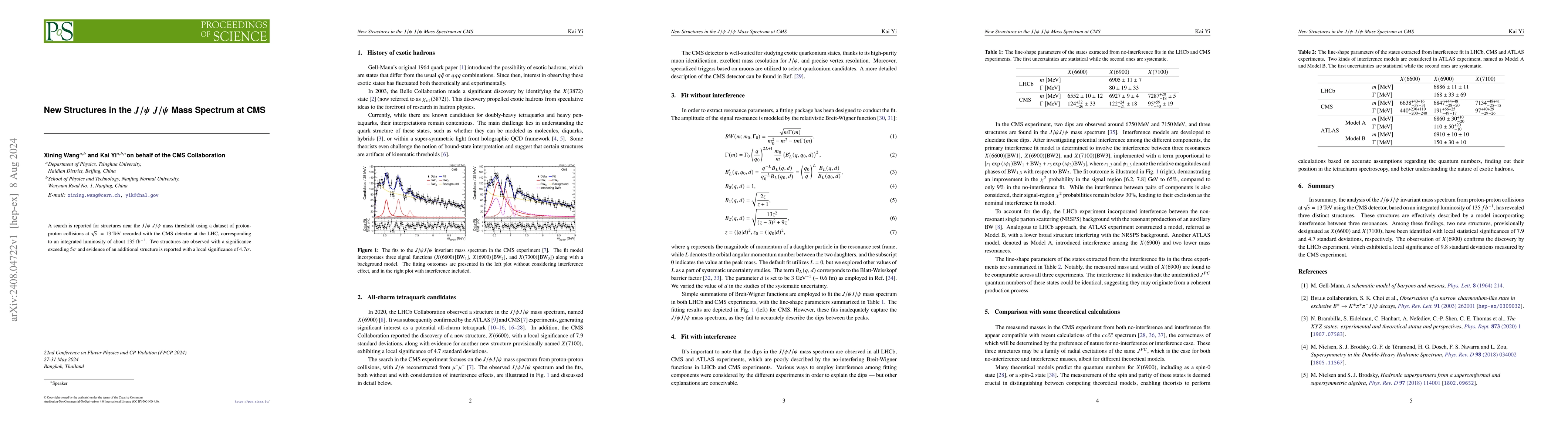 Thumbnail for New Structures in the $J/ψ$ $J/ψ$ Mass Spectrum at CMS