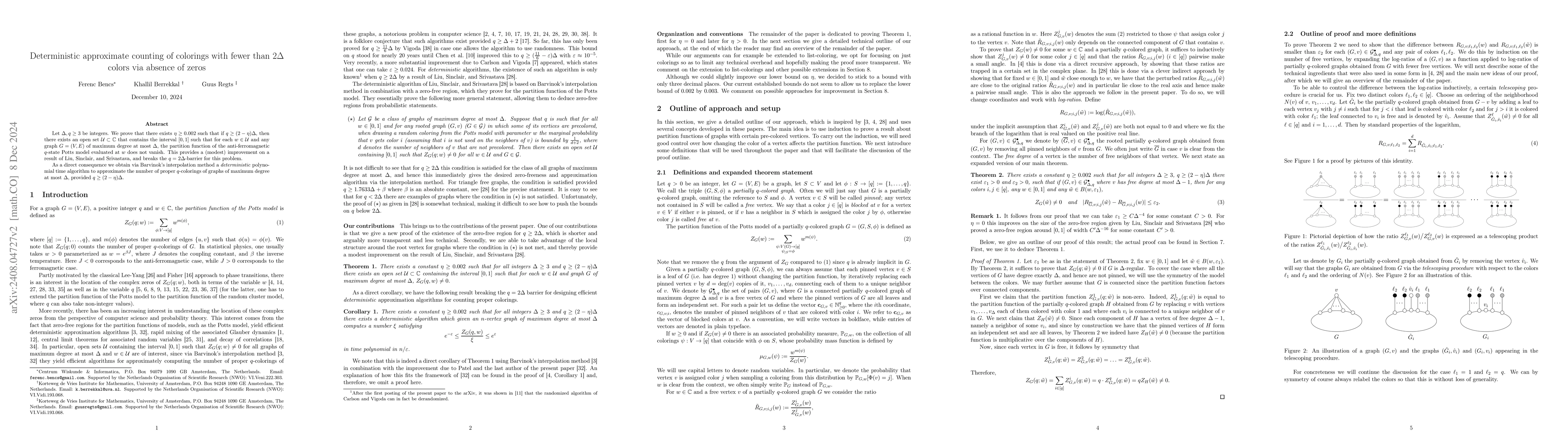 Thumbnail for Deterministic approximate counting of colorings with fewer than
  $2Δ$ colors via absence of zeros