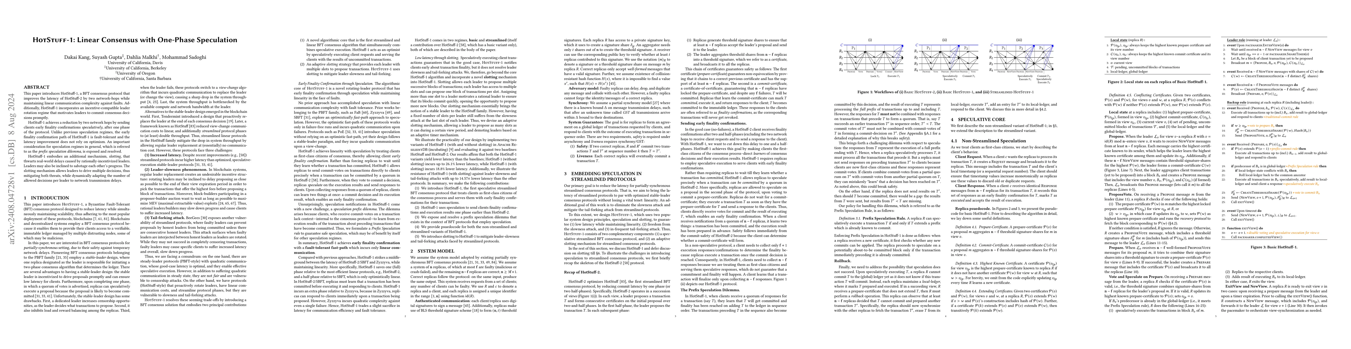 Thumbnail for HotStuff-1: Linear Consensus with One-Phase Speculation
