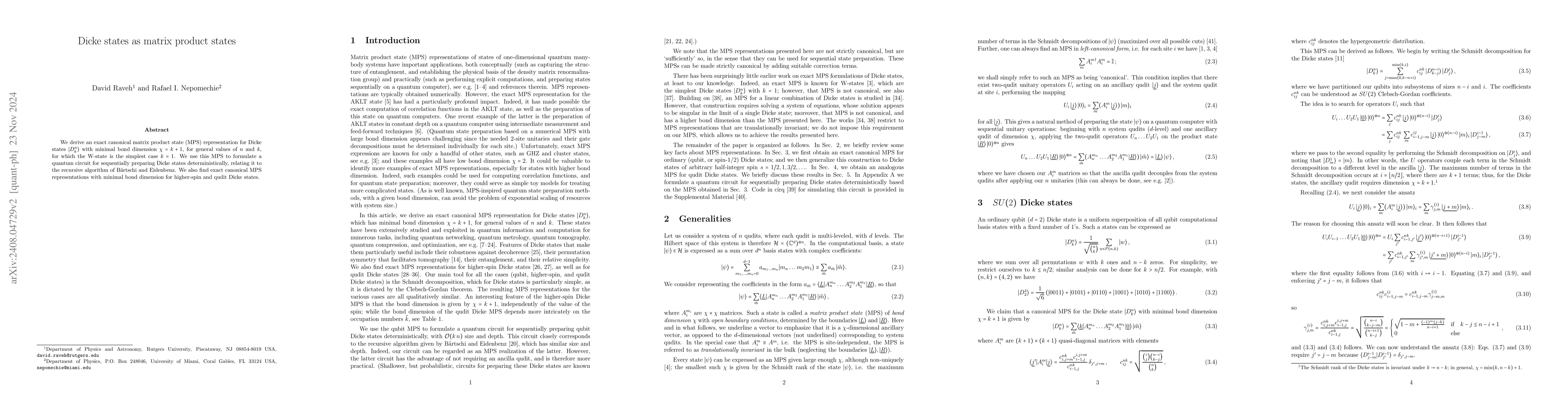 Thumbnail for Dicke states as matrix product states
