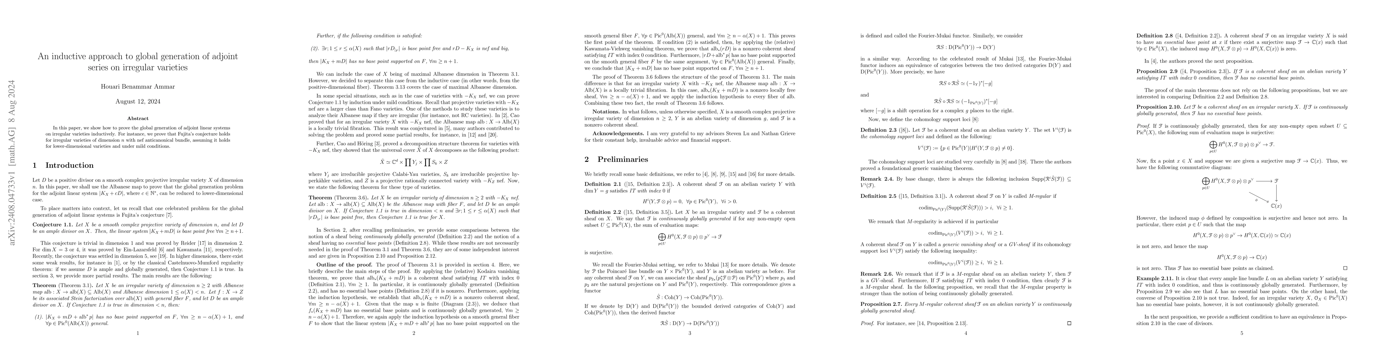 Thumbnail for An inductive approach to global generation of adjoint series on
  irregular varieties