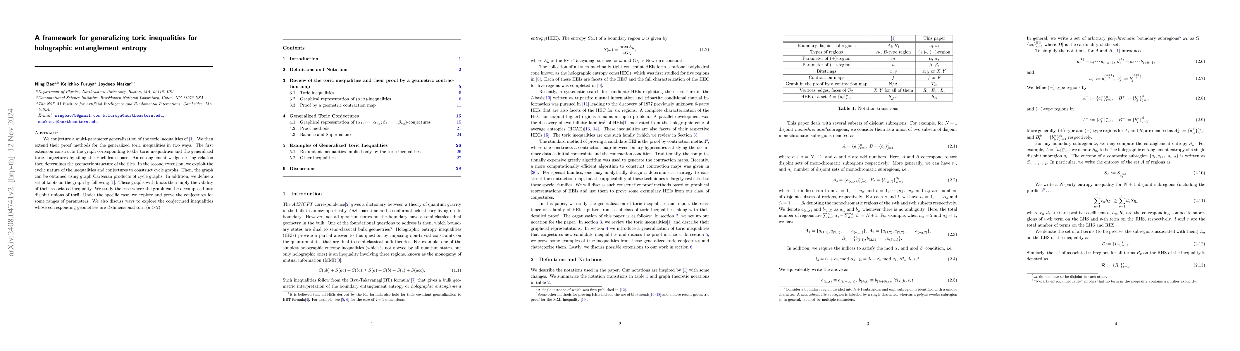 Thumbnail for A framework for generalizing toric inequalities for holographic
  entanglement entropy