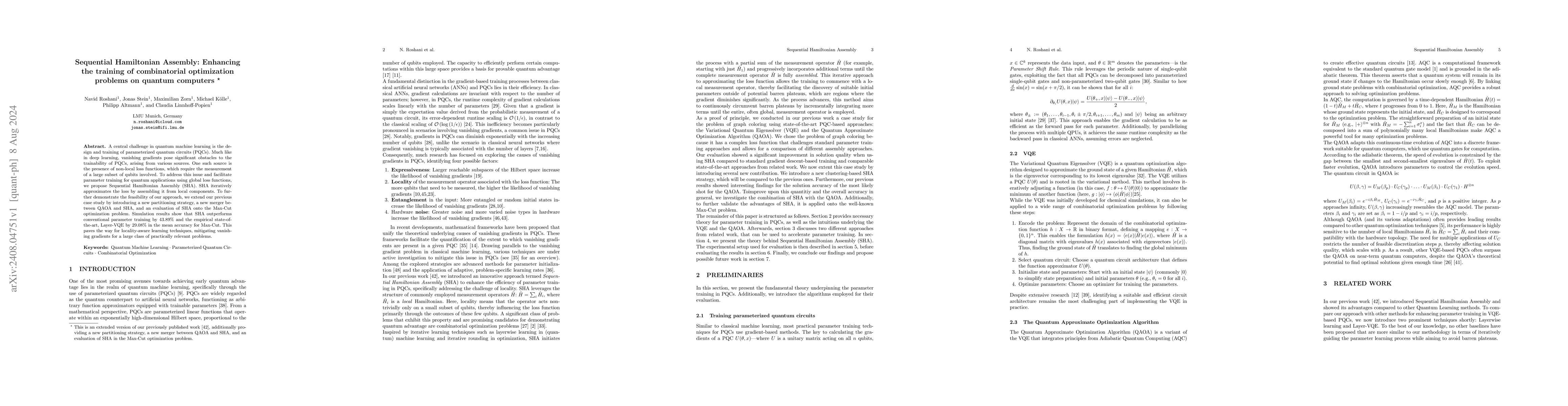 Thumbnail for Sequential Hamiltonian Assembly: Enhancing the training of combinatorial
  optimization problems on quantum computers