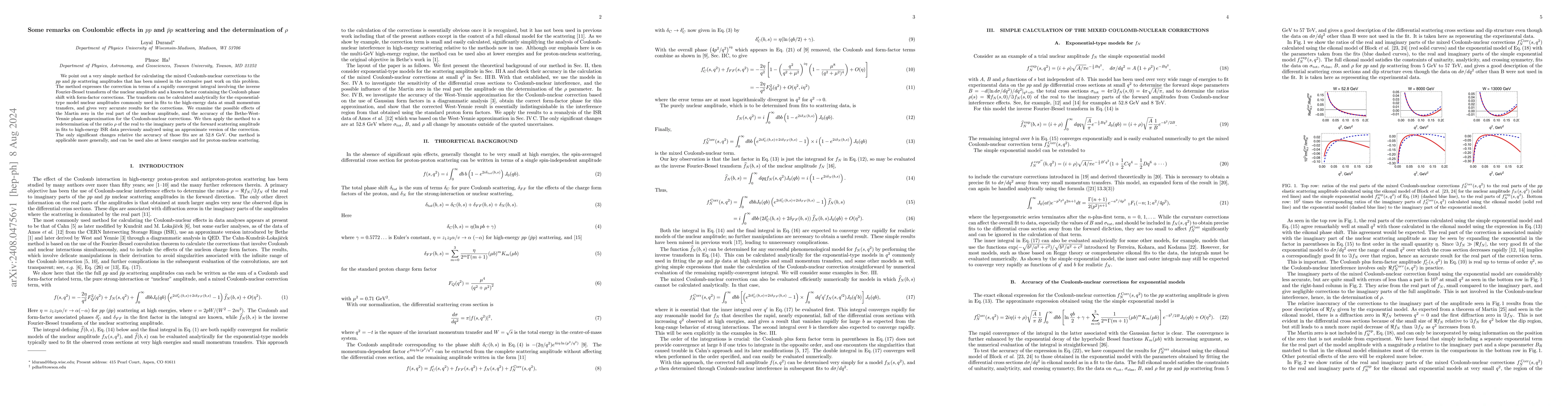 Thumbnail for Some remarks on Coulombic effects in $pp$ and $\bar pp$ scattering and
  the determination of $ρ$