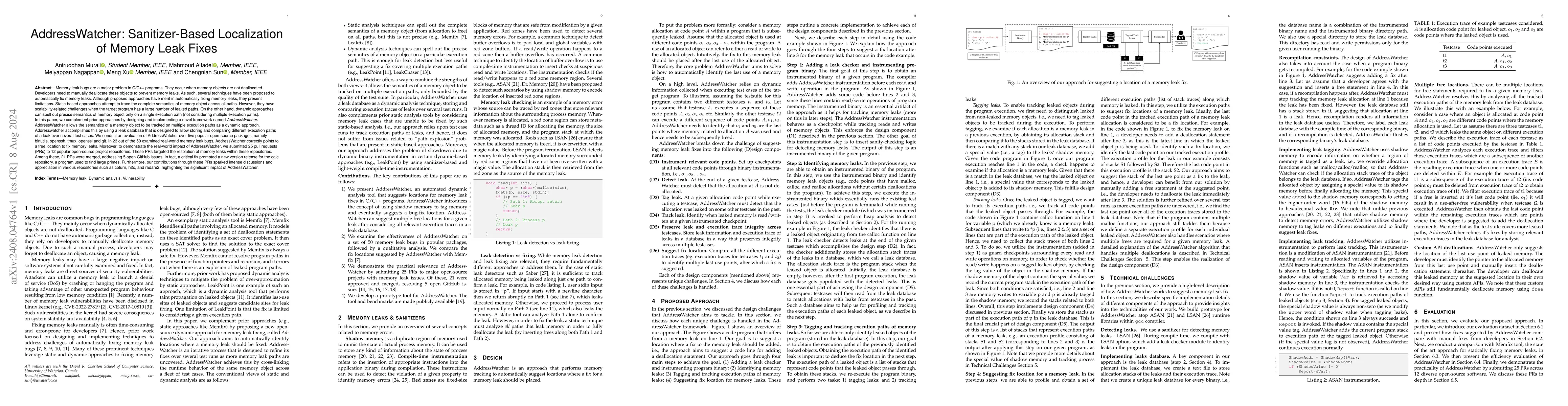 Thumbnail for AddressWatcher: Sanitizer-Based Localization of Memory Leak Fixes