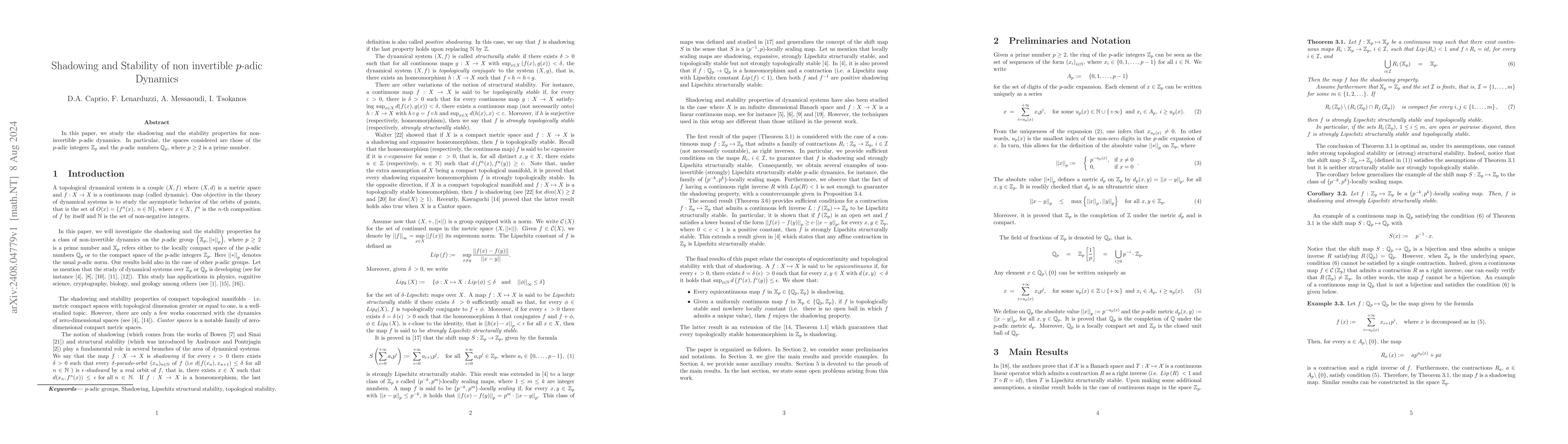 Thumbnail for Shadowing and Stability of non invertible $p$-adic Dynamics