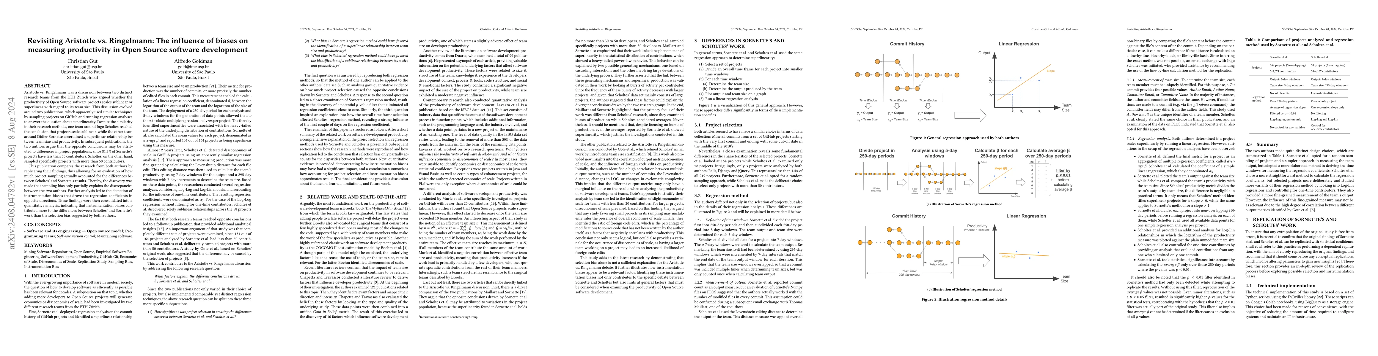 Thumbnail for Revisiting Aristotle vs. Ringelmann: The influence of biases on
  measuring productivity in Open Source software development