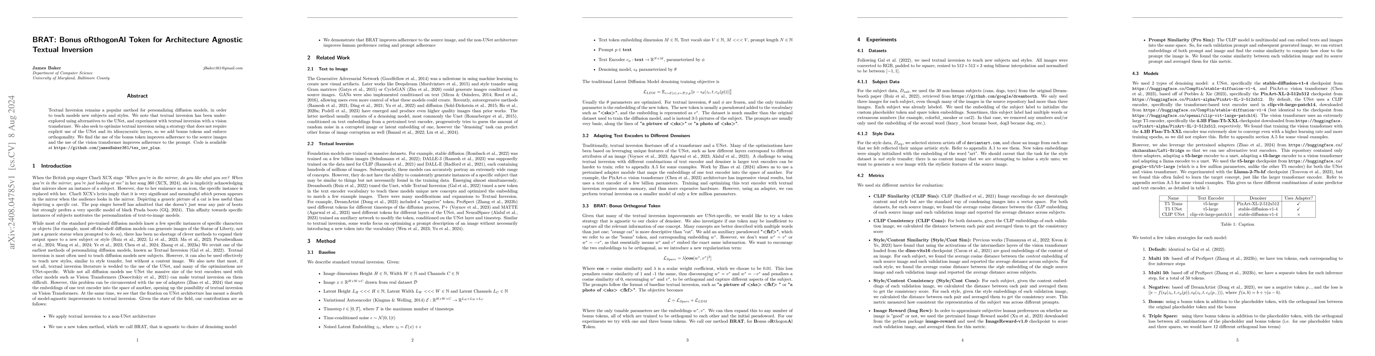 Thumbnail for BRAT: Bonus oRthogonAl Token for Architecture Agnostic Textual Inversion