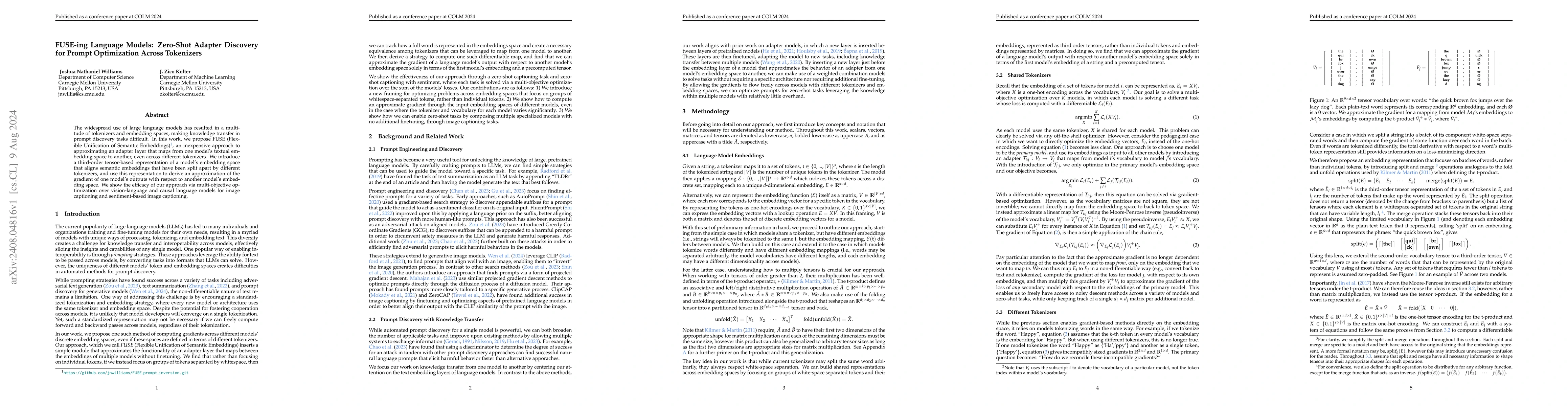 Thumbnail for FUSE-ing Language Models: Zero-Shot Adapter Discovery for Prompt
  Optimization Across Tokenizers