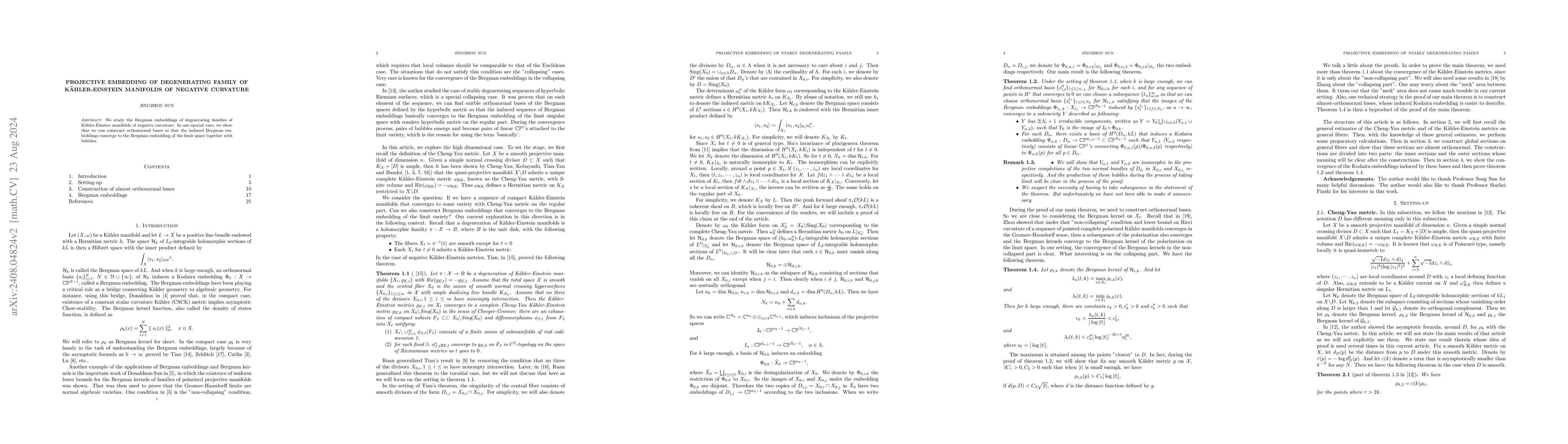 Thumbnail for Projective embedding of degenerating family of Kähler-Einstein
  manifolds of negative curvature