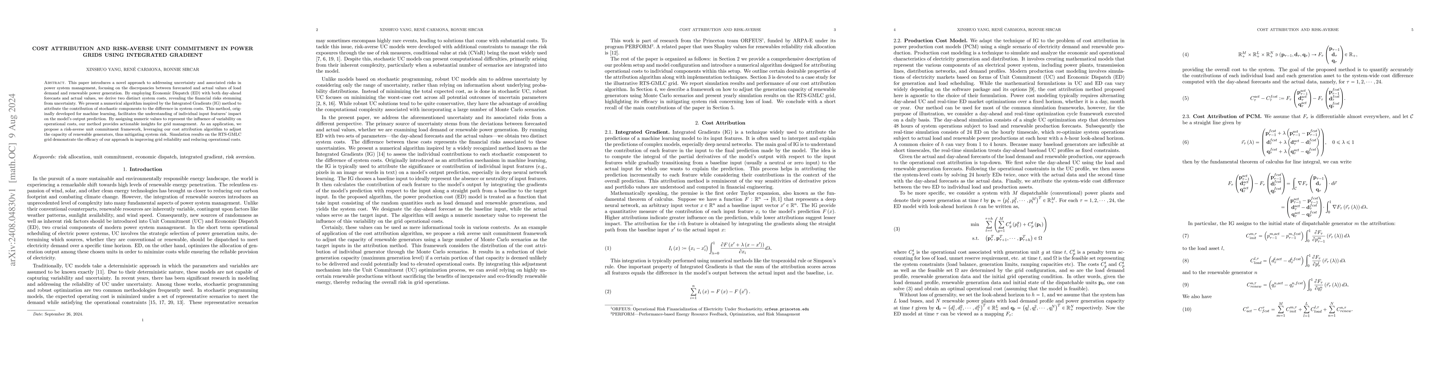 Thumbnail for Cost Attribution And Risk-Averse Unit Commitment In Power Grids Using
  Integrated Gradient