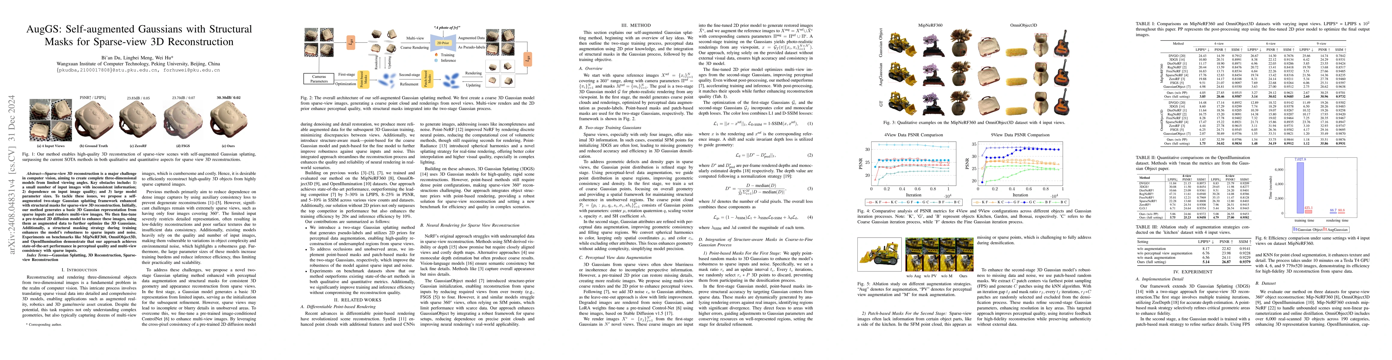 Thumbnail for Self-augmented Gaussian Splatting with Structure-aware Masks for
  Sparse-view 3D Reconstruction