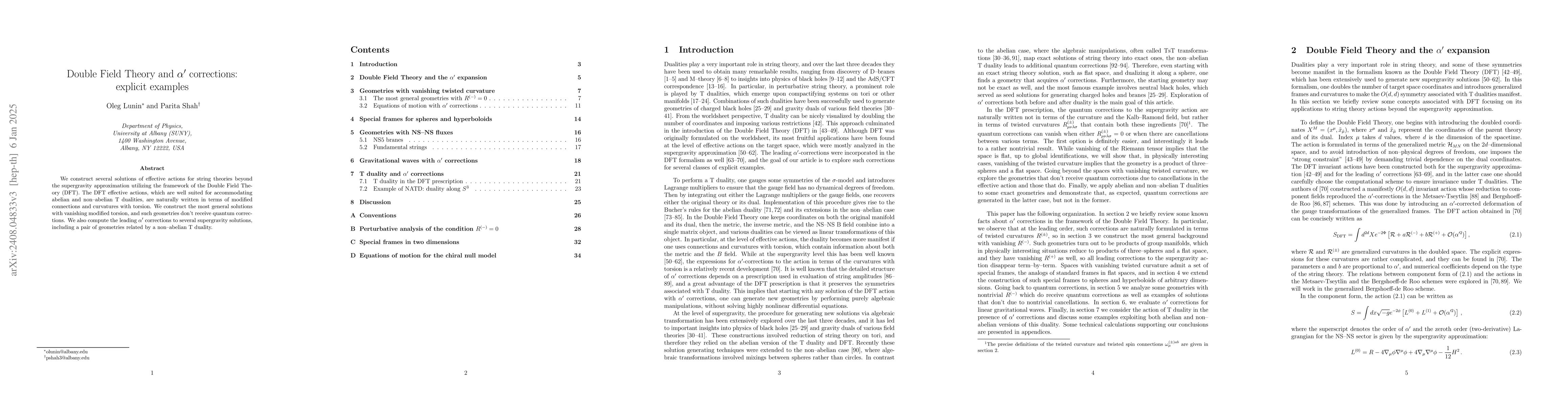 Thumbnail for Double Field Theory and $α'$ corrections: explicit examples