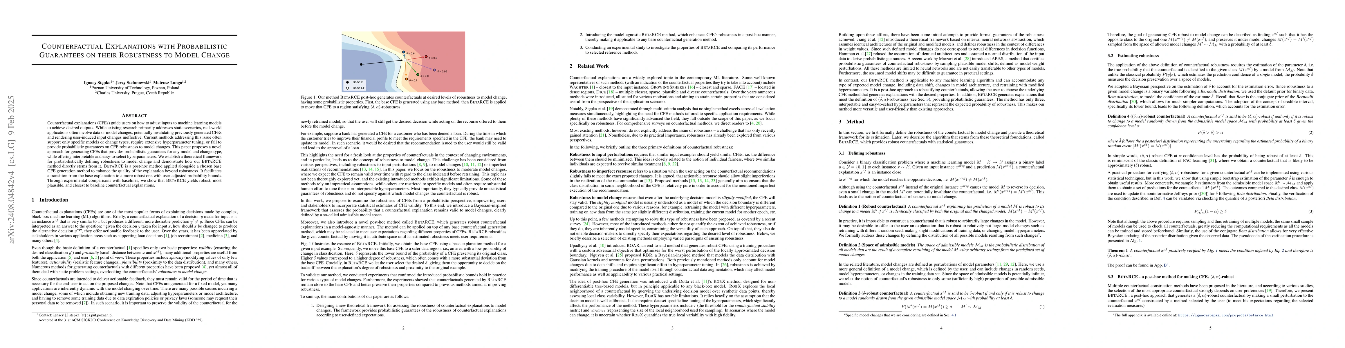 Thumbnail for Counterfactual Explanations with Probabilistic Guarantees on their
  Robustness to Model Change